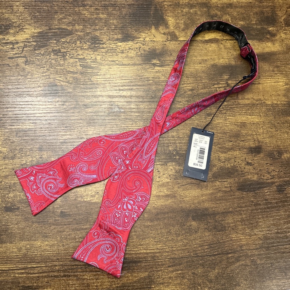 Cremieux 100% Silk Self-Tie Bow Tie Red Paisley Pattern  Adjustable NWT